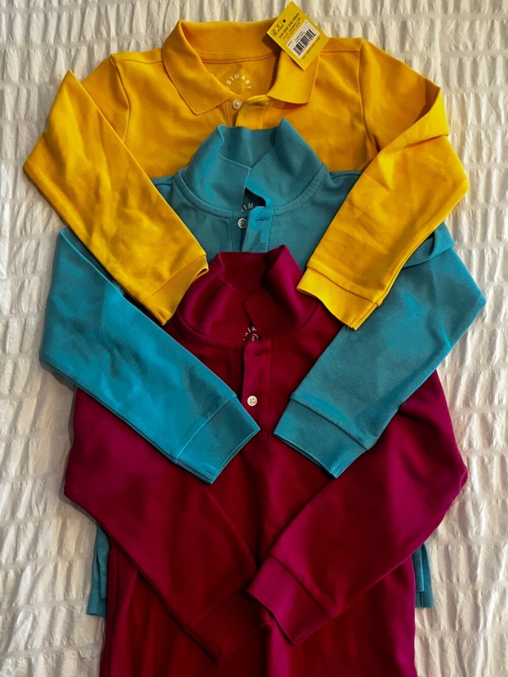Set of 3 Primary Kids Long Sleeve Pique Polos-Size 5